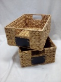 Pair of 9”x12” Woven Water Hyacinth Organizational Baskets w/ Labels