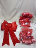 BCP 3Pc Lighted 24”x18” Red Glitter Bow Set