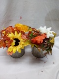 Fall Flower Arrangements in Tin Canisters. Qty 2.