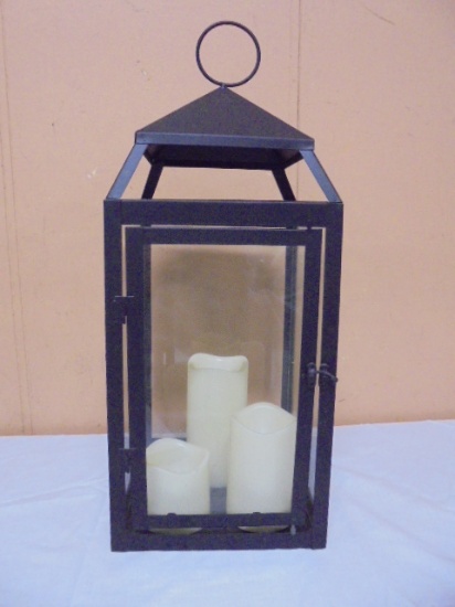 Large Metal & Glass 3 Flameless Candle Lantern