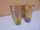 Set of 4 Vintage Indiana Glass Amber Carnival Glass Tumblers