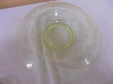Uranium Green Depression Glass Etched Rolled Edge Bowl