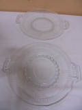 2 Matching Vintage Etched Glass Double Handled Candy Plates
