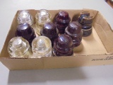 Group of 6 Vintage Brown Ceramic & 4 Glass Insulators