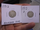 1912 D Mint & 1912 Silver Barber Dimes
