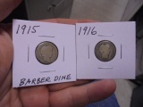 1915 & 1916 Silver Barber Dimes