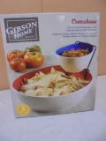 Gibson Home Hand Painted Stoneware 2 Tier Chip & Dip Set