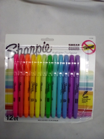 Sharpie 12 count smear guard highlighter- multicolored