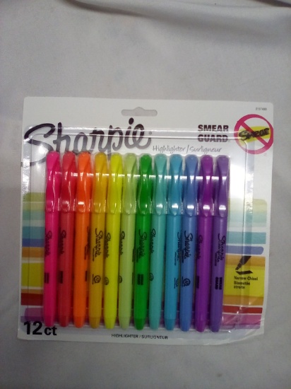 Sharpie 12 count smear guard highlighter- multicolored
