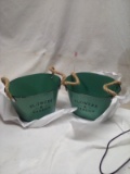 Pair of Teal Metal “Flowers and Garden” Double Handle Baskets
