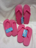 3 Pairs of Womens Pink Flip Flops- 1 Medium, 2 Small