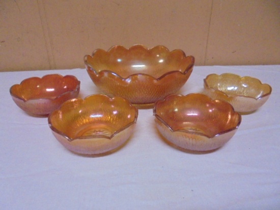 Vintage Marigold Carnival Glass 5pc Berry Set