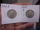 1928 & 1929 D Mint Silver Standing Liberty Quarters