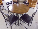 Round Wood Top Metal Base Pub Height Dining Table w/ 4 Chairs