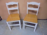 2 Matching Antique Solid Oak Painted Chairs