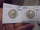 1932 & 1934 Silver Washington Quarters