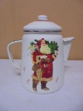 Porcelain Over Steel Coffee Pot w/ Santa