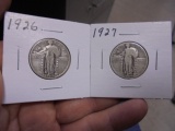 1926 & 1927 Silver Standing Liberty Quarters