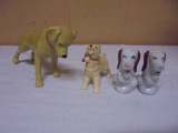 2 Ceramic Dog Figurines & Set of Dog Salt & Pepper Shakers