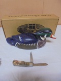 1993 Uunited Wildlife Series Limited Edition 2 Blade Knife w/ Wooden DUck