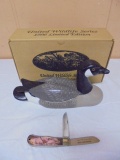 1996 Uunited Wildlife Series Limited Edition 2 Blade Knife w/ Wooden DUck