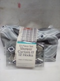 Comfort Bay 13 Piece Set Shower Curtain & 12 Hooks. 72” W x 72” L