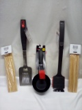 Grill Kit. Basting Brush w/ Cup, Spatula, Grill Brush, & 100 Bamboo Skewers.