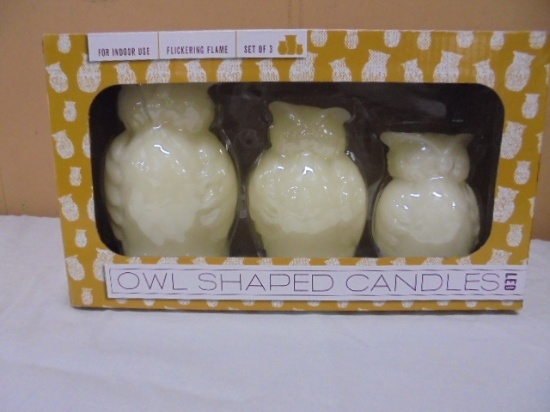 3pc Set of Flickering Flame LED Owl Shaped Flameless Candles