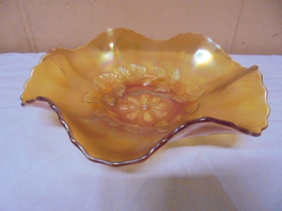 Vintage Dugan Diamond Cosmos Marigold Carnival Ruffled Bowl
