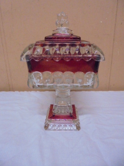 Vintage Ruby Flashed Compote w/ Lid