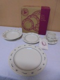 5pc Place Setting of Longaberger Pottery Woven Traditions Heritage Green Dinnerware