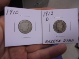 1910 & 1912 D Mint Silver Barber Dimes