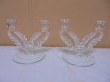 2 Beautiful Ornate Crystal Double Candle Stick Holders