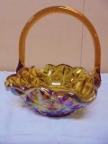 Vintage Indiana Glass Monticello Amber Iridscent Glass Basket