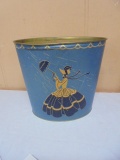 Vintage Wastebasket w/ Lady & Umbrella