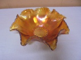 Vintage Marigold Carnival Glass Fluted Bowl