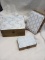 set of 3 decorative stackable boxes, largest box is 8.5in x6.5in x 4.5in