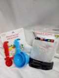 Measuring cups and spoons set and plastic bowl covers