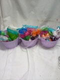 Qty 3, Easter basket starter kit; basket, 16 small plastic eggs, grass