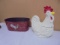 Chicken Cookie Jar & Metal Tub w/ Chicken