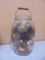 Large Vintage Glass Decorated Jar w/ Wire Bale Handle