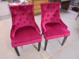 2 Matching Red Velvet Upholstered Side Chairs
