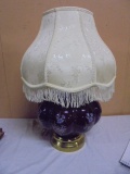 Beautiful Hand Painted Purple Glass Table Lamp