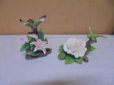 2 Beautiful Bisque Porcelain Hummingbird Figurines