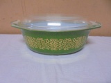 Vintage Green Bramble Pyrex 1 1/2qt Baking Dish w/ Lid