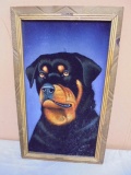 Wood Framed Rotwiler Dog Oil Painting On Velvet