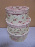 3pc Group of Like New Round Decorative Storage Boxes