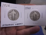 1926 & 1928 Silver Standing Liberty Quarters