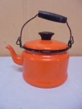 Vintage Orange Porcelain Over Steel Tea Kettle