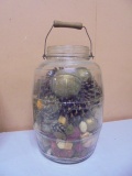 Large Vintage Glass Decorated Jar w/ Wire Bale Handle